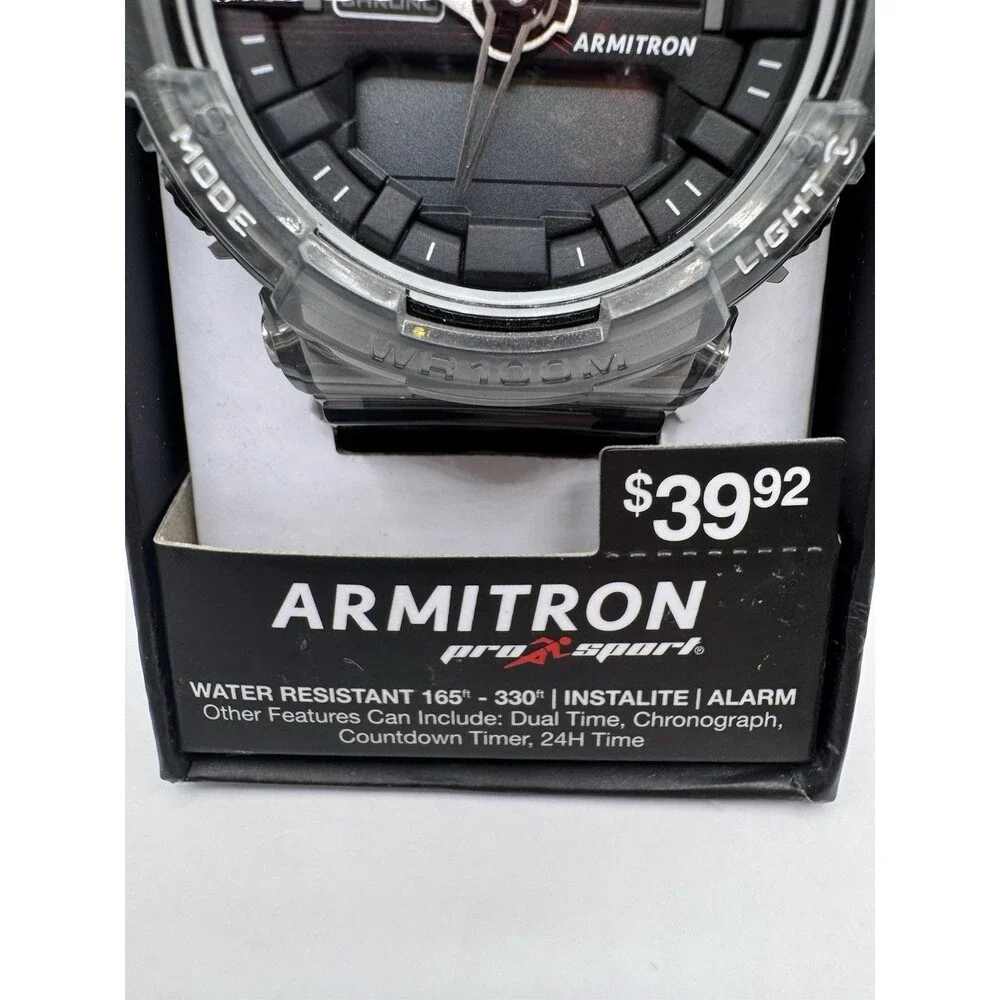 Armitron ProSport Watch 20/5445 Men Black Date Backlight Grey Resin Case New